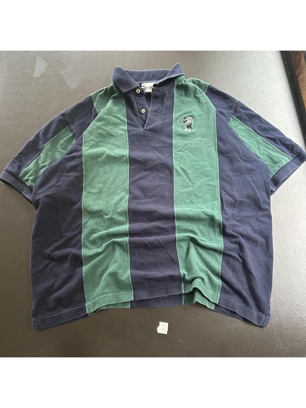 Disney World Mickey Mouse Green and Navy Striped Polo Shirt